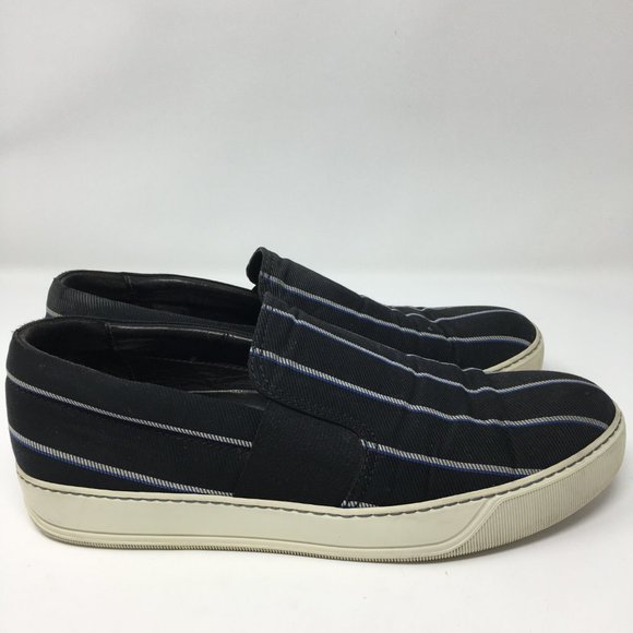 LANVIN Mens 8 Authentic Canvas Slip On Black and White Stripe Leather Interior - Picture 5 of 10